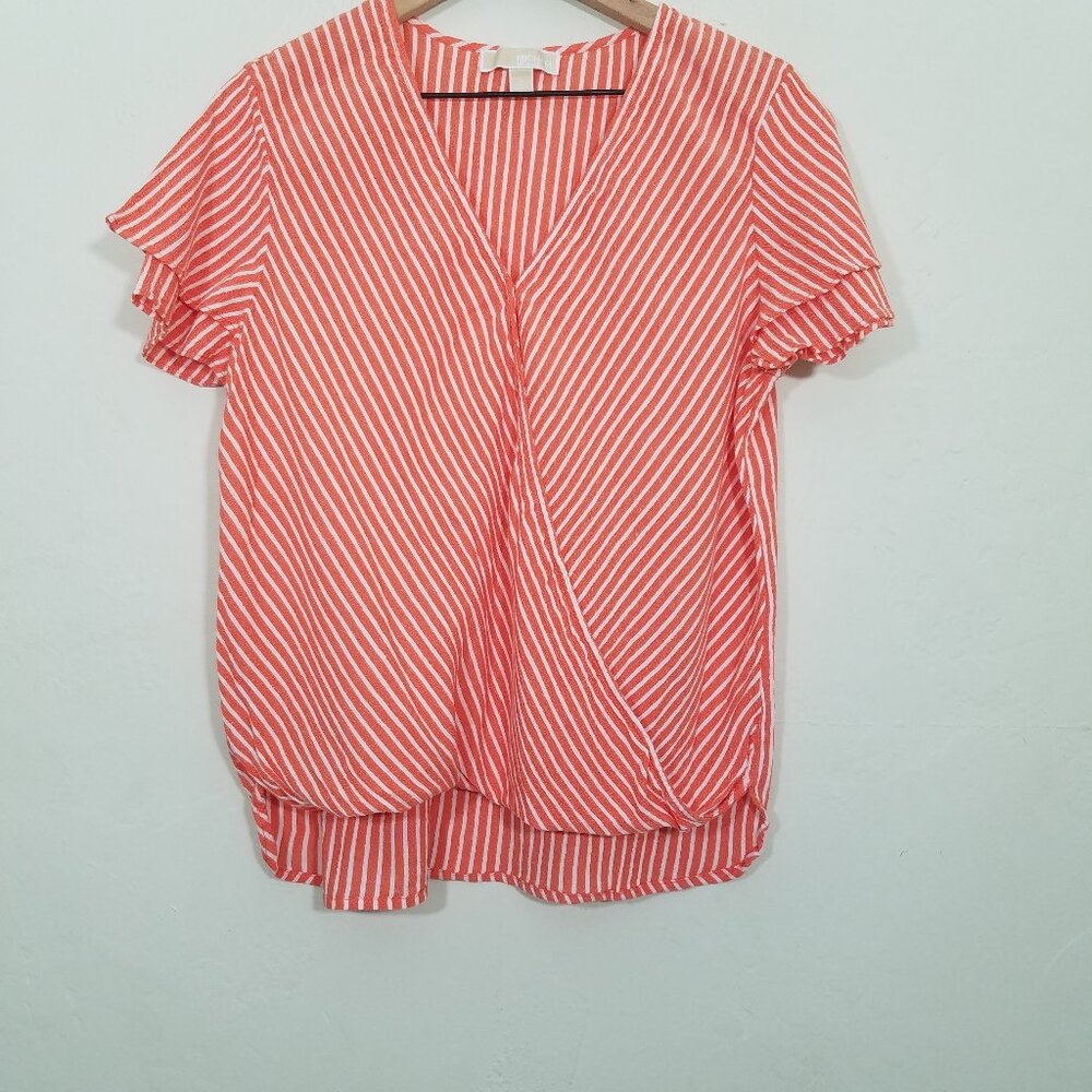 MICHAEL Michael Kors Striped V-Neck Top Blouse Size L